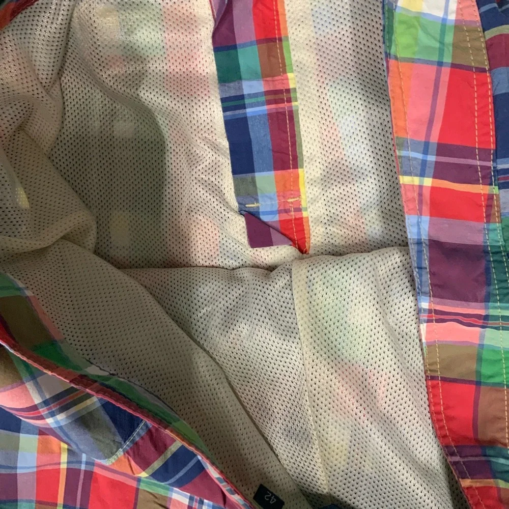Polo by Ralph Lauren Mens 42 Plaid Swim Trunks Shorts‎ Lined Green Blue Red EUC